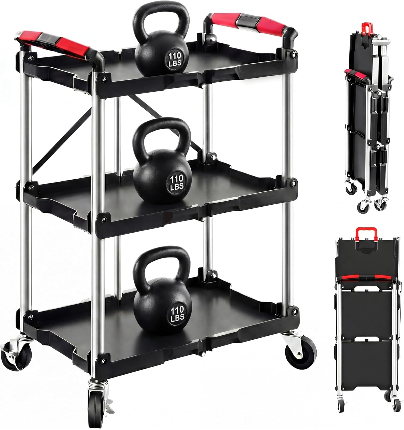 3-Shelf Foldable Rolling Utili - Home Improvement House 评论和价格